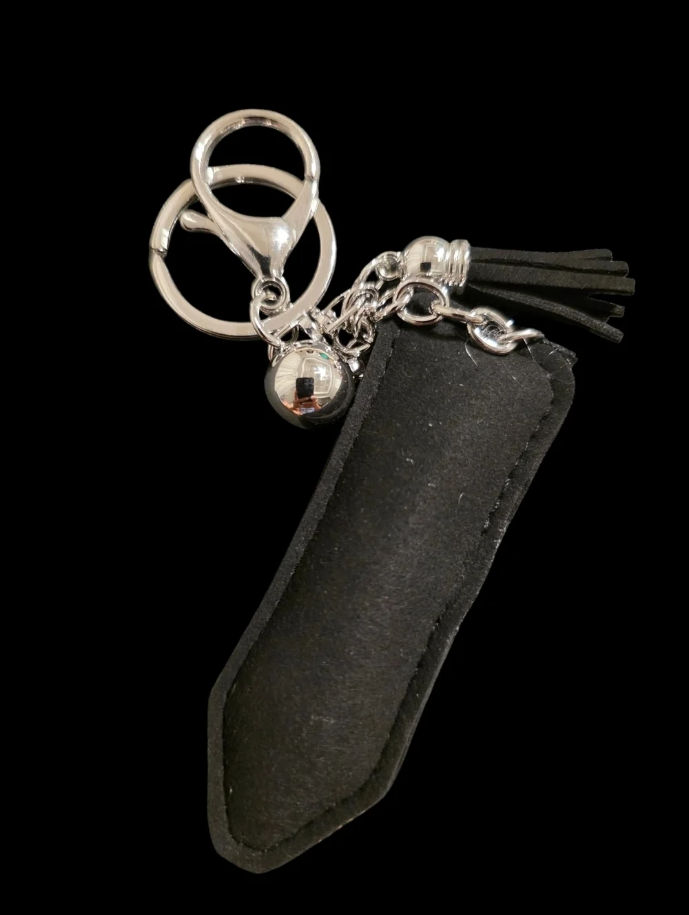Crystal Embellished Pencil Keychain with Black and Silver Accents